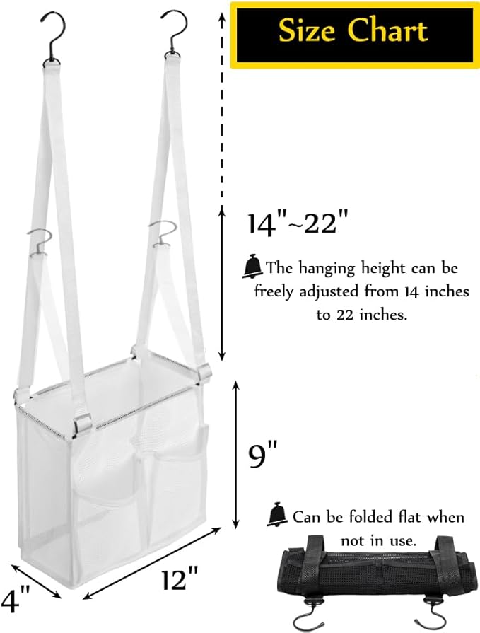 ALYER Mesh Shower Caddy, Bath Organizer with Adjustable Hanging Straps, Multipurpose Storage Bag for College,Camp,RV, Travel and Gym (White)