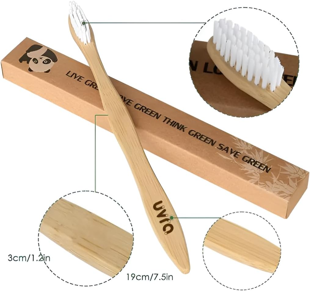 Bamboo Toothbrushes for Adults - 10 Pack Eco-Friendly, Biodegradable, Charcoal-Infused Soft Bristles Bamboo Toothbrush - Sustainable Plastic Free, Compostable Natural Wooden Toothbrushes
