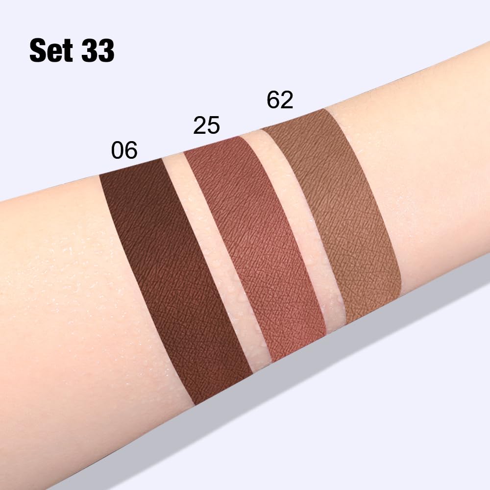 AMY'S DIARY 3Pcs Matte Liquid Lipstick Set, Dark Chocolate Brown Terracotta Brown Taupe Nude Lip Stain Kit, LipStain Long Lasting 24 Non-Transfer Lip Gloss, Waterproof Lip Makeup for Women Lippies