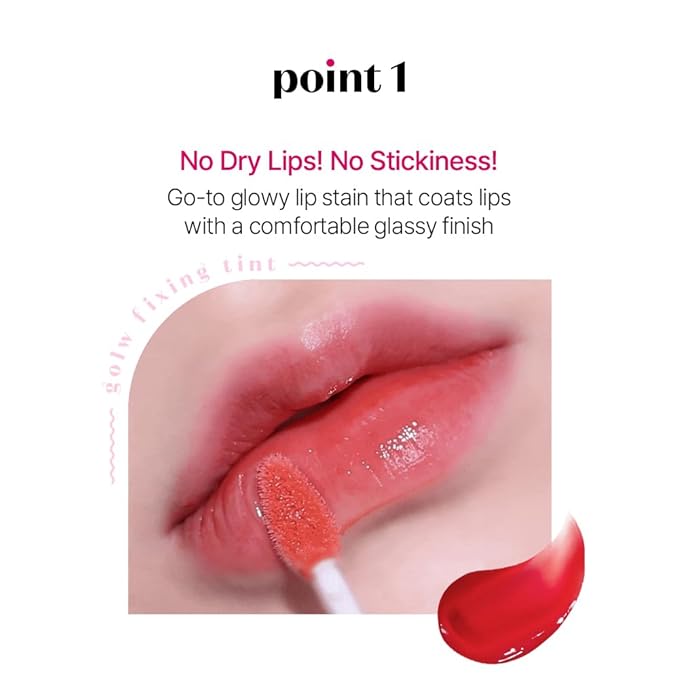 ETUDE Glow Fixing Tint #4 Chilling Red | Non-Sticky Glossy Shine Lip Stain | Fills up with Comfortable Moisture | Tints for Dry Lips