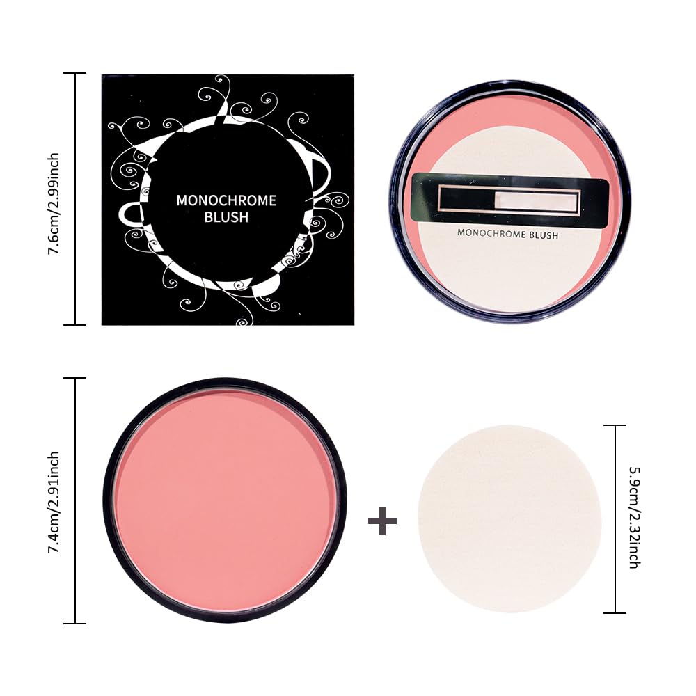 Natural Single Matte for Face Cheeks Blush with Makeup Powder Puff, Nude Skin Monochrome Blush Cream Powder Makeup Palette Blushes Long-lasting Color Blendable Foundation for Women Every Day 03