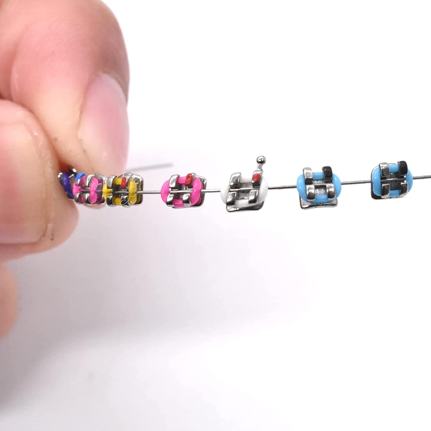 1 Pack Temporary Tooth Decoration with Metal Wires,Metal Bracket and Orthodontic Ligature Ties,Practice Props for Dental Students,Orthodontist Explain Props （ Multiple Colors）