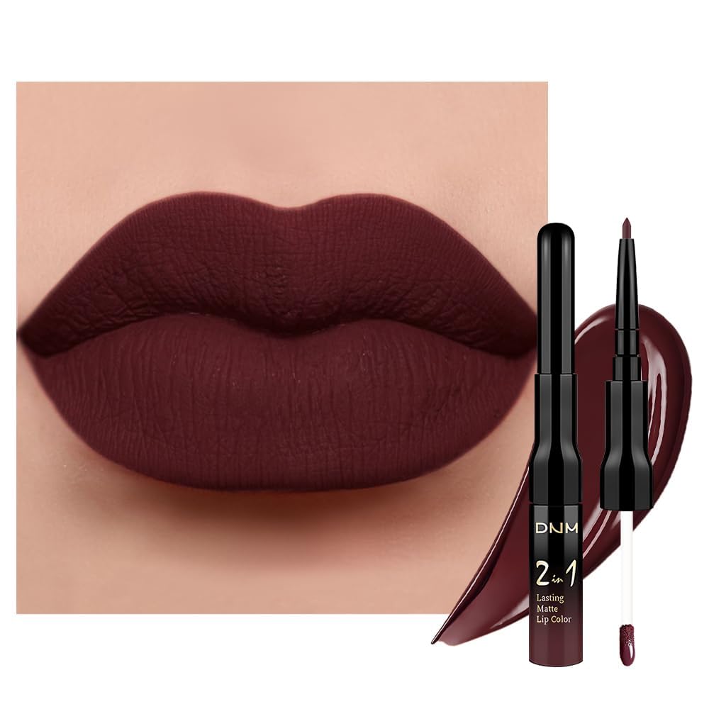 1Pcs 2 in 1 Deep Red Matte Lip Liner and Liquid Lipstick Stain Makeup Set for women, Red Long Lasting Smudge Proof Lip Tint Matte Finish Lip Gloss for All-Day Color Hold Easy to Use 17#