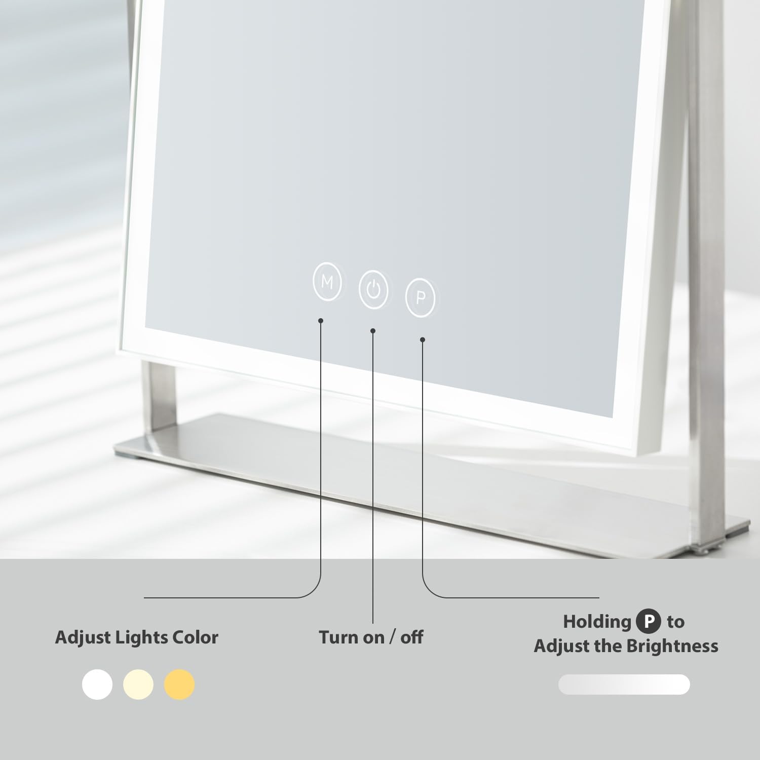 Rechargeable Vanity Mirror with Lights, Table Mirror with Stand, Makeup Mirror with 3 Colors and Brightness Adjustable, 3000mAh Battery, 14×10 Inch