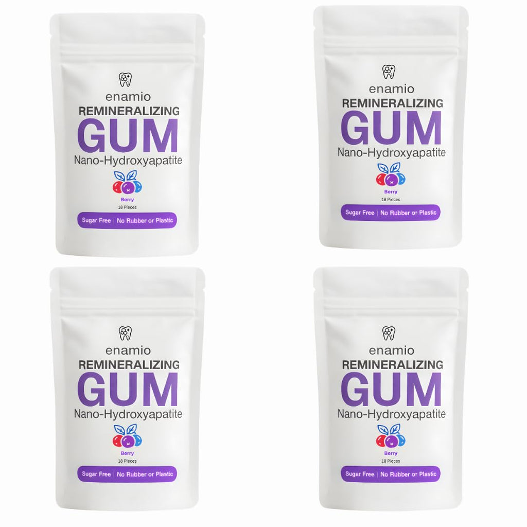 Enamio Berry Remineralizing Gum with Nano Hydroxyapatite for Enamel Support & Sensitive Teeth - Xylitol Gum, Plastic Free, Sugar Free, Natural Oral Care - No Aspartame- Made in USA - 4 Pack