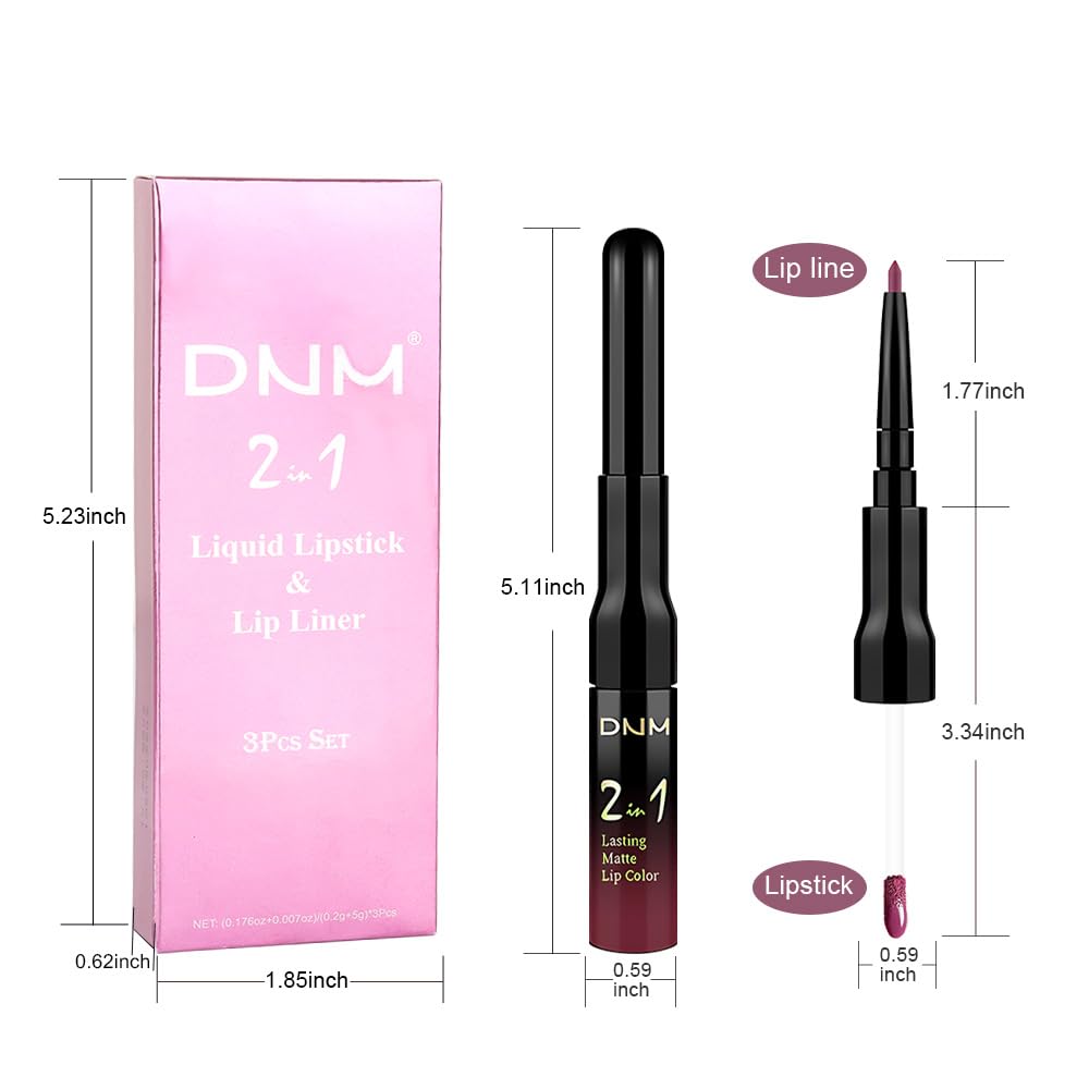 evpct 3Pcs Antique Rose Nuetral Hot Mauve Matte Lip Liner & Liquid Lipstick Stain Makeup Set for Women, Lip Liner Stain Long Lasting Waterproof Smudge Proof, Cruelty Free Lip Makeup 24 hours originale