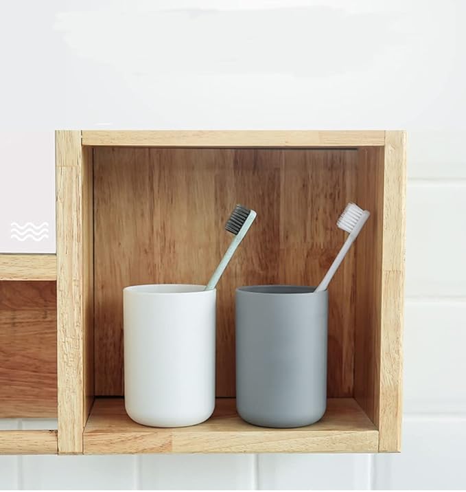 Toothbrush Holder Japanese Style Bathroom Accessories Toothpaste Holder Makeup Brush Cup, Razor Holder for Bathroom Vanity countertop 2pcs (White, Gray)