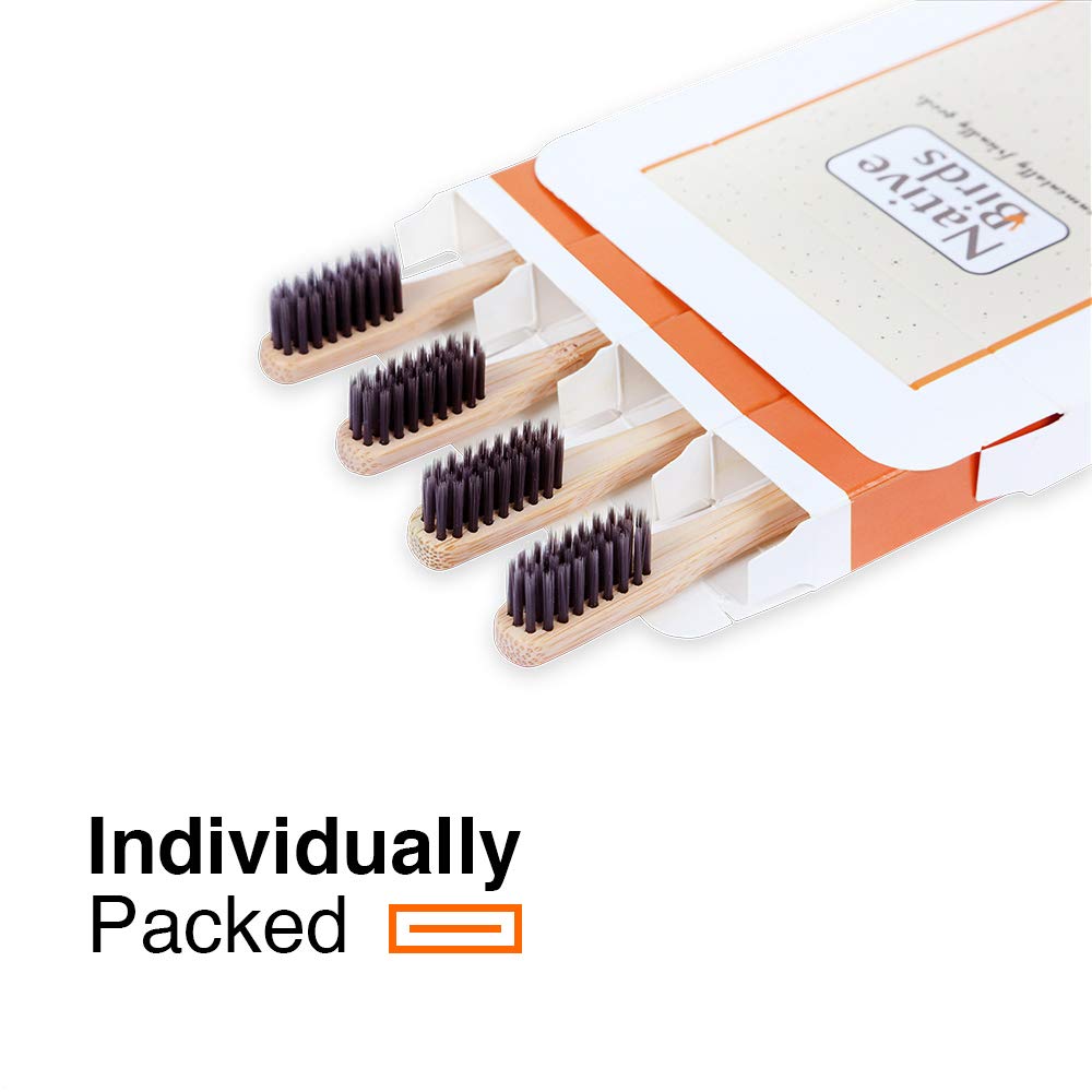 Bamboo Toothbrush with Soft Charcoal Infused Bristles, Set of 4