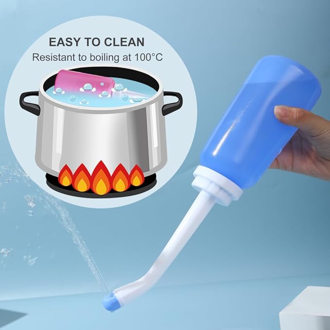 Handheld Personal Bidet Bottle, Bottle for Gentle Postpartum Care and Cleansing, Feminine Care， Personal Perineum Cleansing, 350Ml Portable Travel Bidet（Blue）, Resistant to 100ºC, Bonus Bag