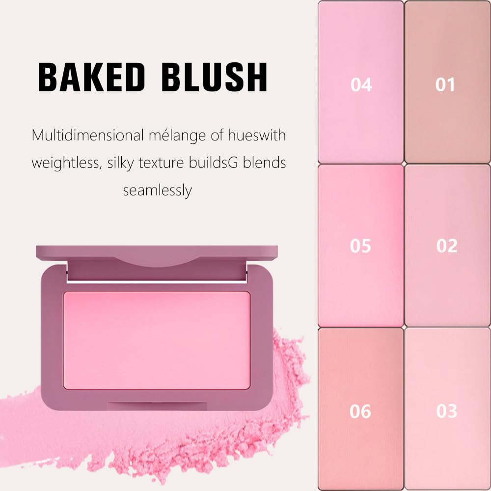 Rose Pink Matte for Face Cheeks Blush, Natural Cream Blushes Makeup Palette, Dark Monochrome Blush Creamy Powder Palette Makeup for Older Women, Blushes Eyeshadow Foundation for Every Day 05