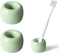 AirMoon Mini Ceramic Toothbrush Holder for Bathroom - Light Green Small Countertop Organizer, Easy Clean Toothbrush Stand, Suit for Electric Toothbrush Head, Pens & Coffee Spoon, Pack of 2