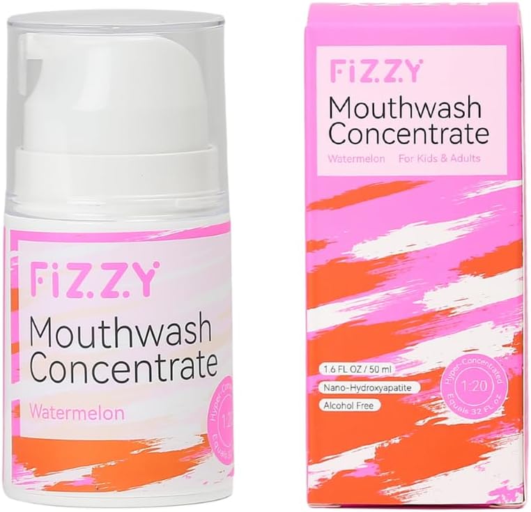 Fizzy Mouthwash Concentrate | Remineralizing Enamel Repair, Nano Hydroxyapatite | 20X Concentrated Travel Size | No Fluoride, Alcohol, Dye | Xylitol, Dry Mouth | Non-Mint | Kids & Adults | Watermelon