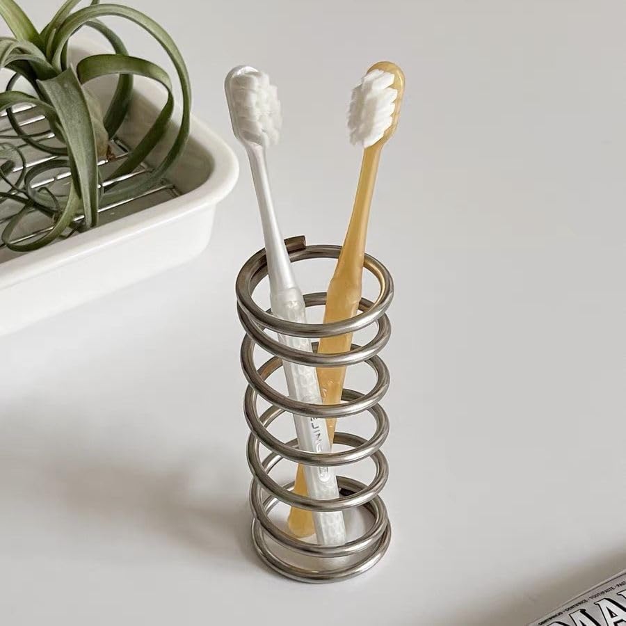 Toothbrush Holders Spring Shape Stainless Steel Pen Holder Bathroom Tabletop Makeup Brush Organizer Toothbrush Stand