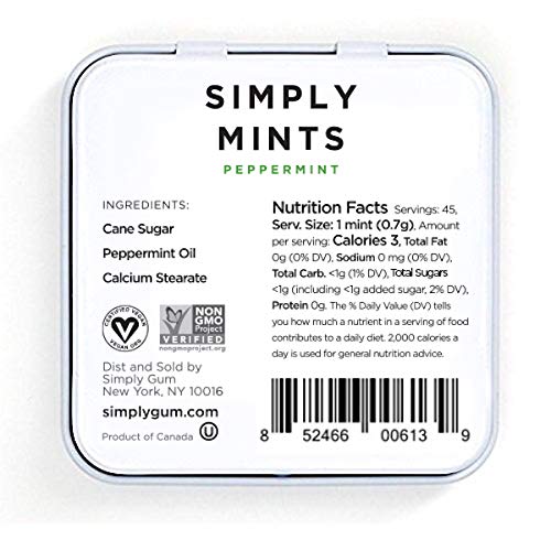 SIMPLY Mints | Peppermint Breath Mints | Pack of One (30 Pieces Total) | Breath Freshening + Aspartame-Free + Vegan + non-GMO