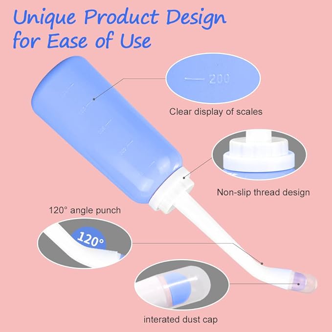 Handheld Personal Bidet Bottle, Bottle for Gentle Postpartum Care and Cleansing, Feminine Care， Personal Perineum Cleansing, 500Ml Portable Bidet Travel Bidet（Blue）, Resistant to 100ºC,Bonus Bag