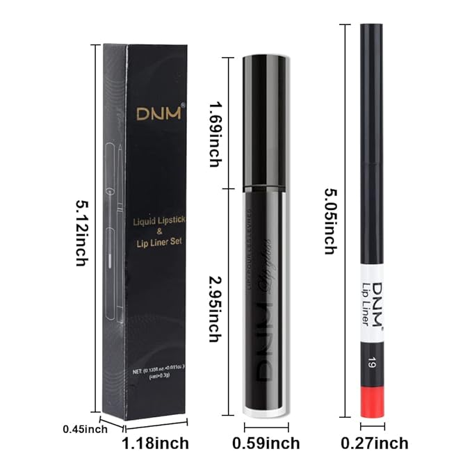 evpct 2Pcs Black Matte Liquid Lipstick and Lip Liner Gloss Stain Pencil Makeup Set Long Lasting Dark Matte Lipstick 24H and with Lip Liner Set for Black women labiales mate 24 horas originales 19#