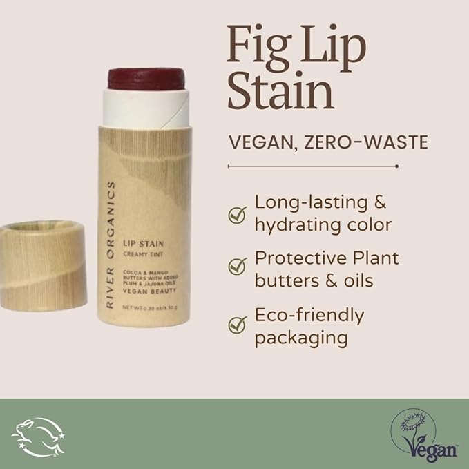 Organic Lip Stain, Zero-Waste Vegan Lip Stain in Fig, Pomegranate or Guava .30 oz / 8.45 g Long Lasting, Toxic Free, (Fig)