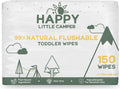 Happy Little Camper Natural Flushable Wipes - Hypoallergenic Wet Wipes with Aloe Vera, Chamomile and Pomegranate Extract - Unscented Baby Wipes Safe for Sensitive Skin - 150 Count