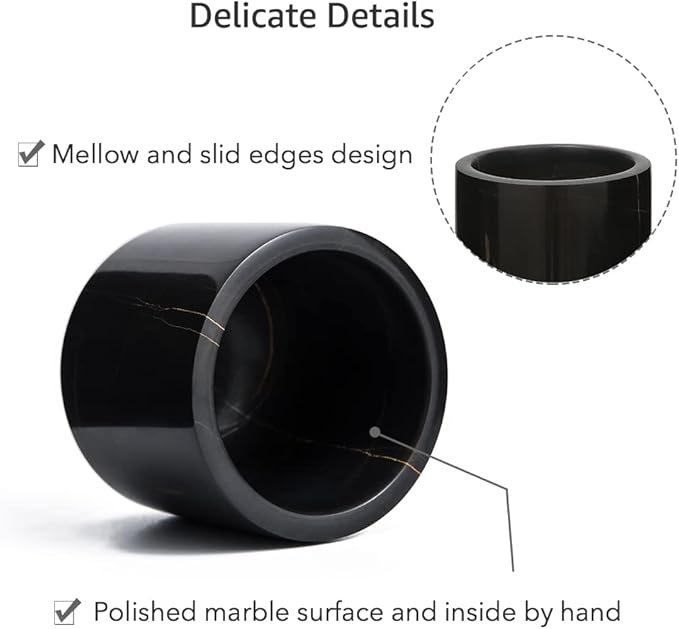 Natural Smooth Real Marble Toothbrush Holder for Bathroom & Countertops Organizer Makeup Brush Holder Black