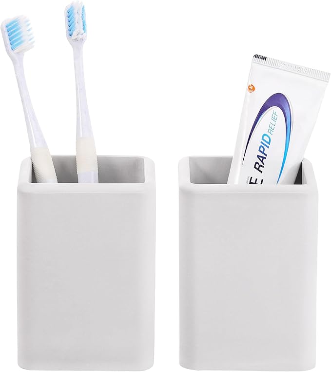 Luxspire Toothbrush Holders 2 Pack, Fast Drying Toothbrush Holders for Bathroom, Diatomite Toothbrush Cups Electric Toothbrush and Toothpaste Holder for Bathroom Countertop, Light Gray