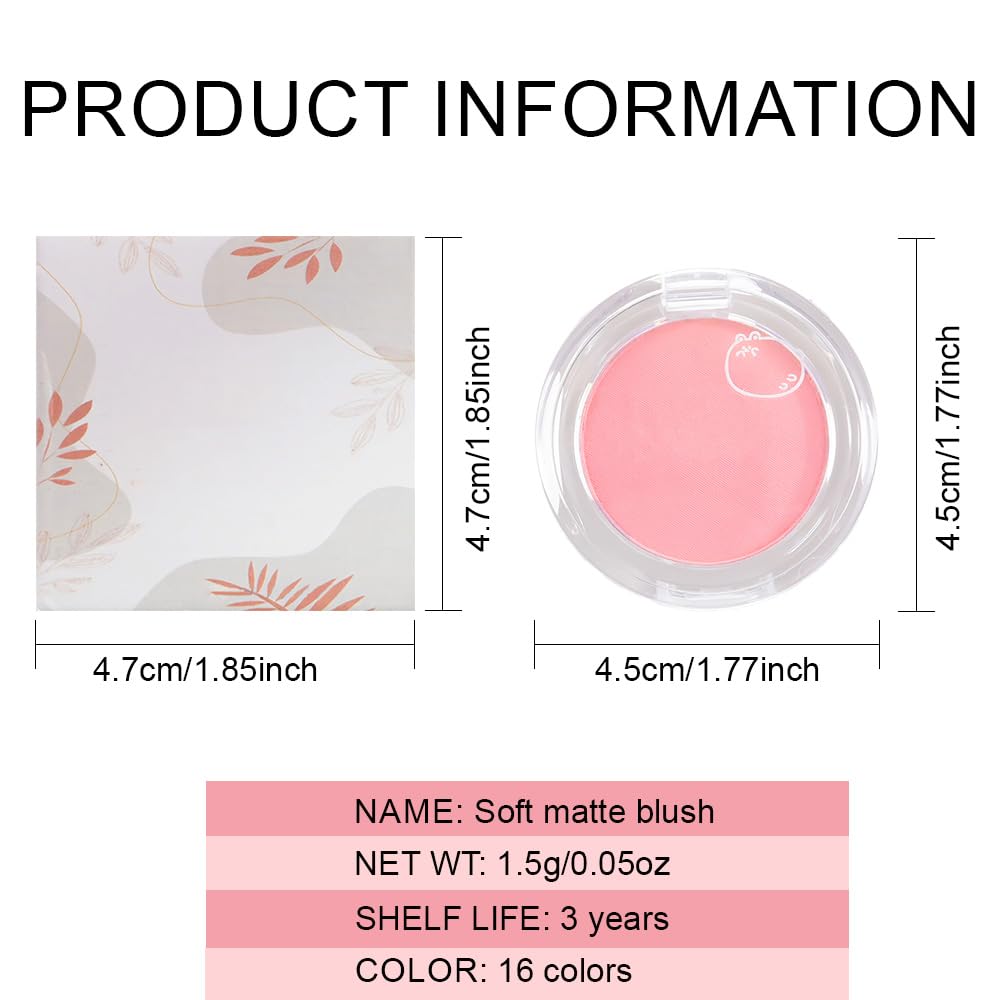 Matte Powder Blush for Cheeks – Long Lasting Natural Face Blusher Makeup, Lightweight Blendable Cheek Color for Women, Vegan & Cruelty-Free – #05 Light Pink