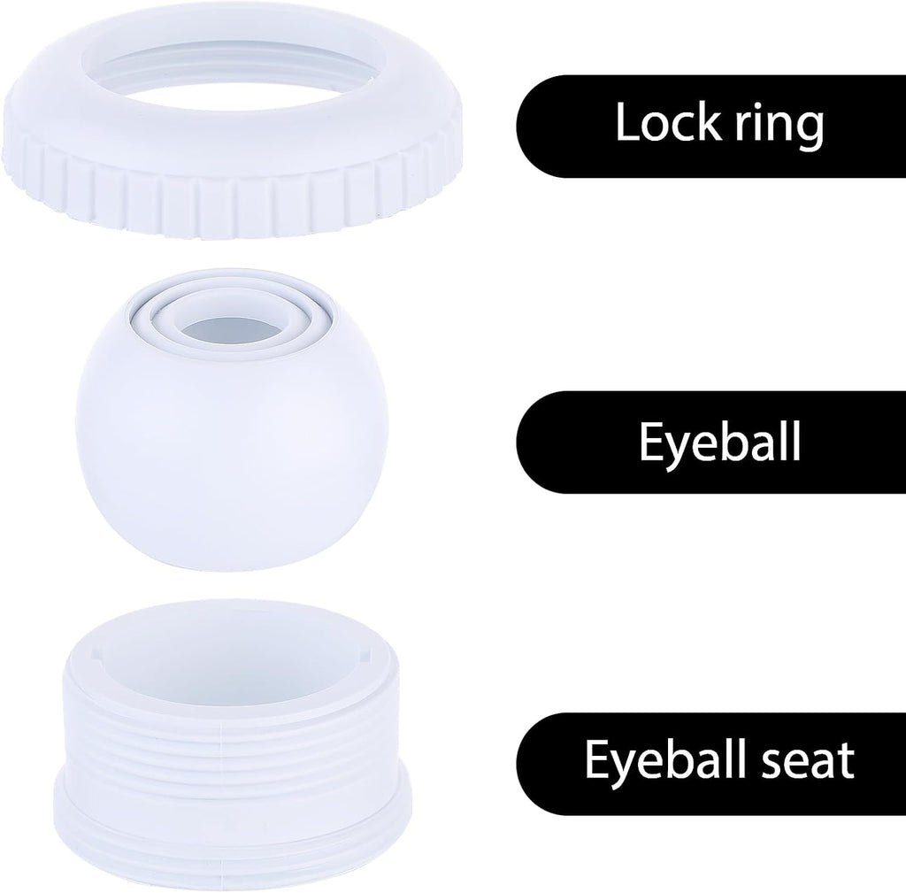 2 Pieces Pool Jet Nozzles, 1/2" Directional Flow Eyeball Inlet Jet, Swimming Pool Return Jet Replacement Parts Fittings Spa with 1-1/2 Inch MIP Thread Pool Accessories for Cleaning White 0.5"