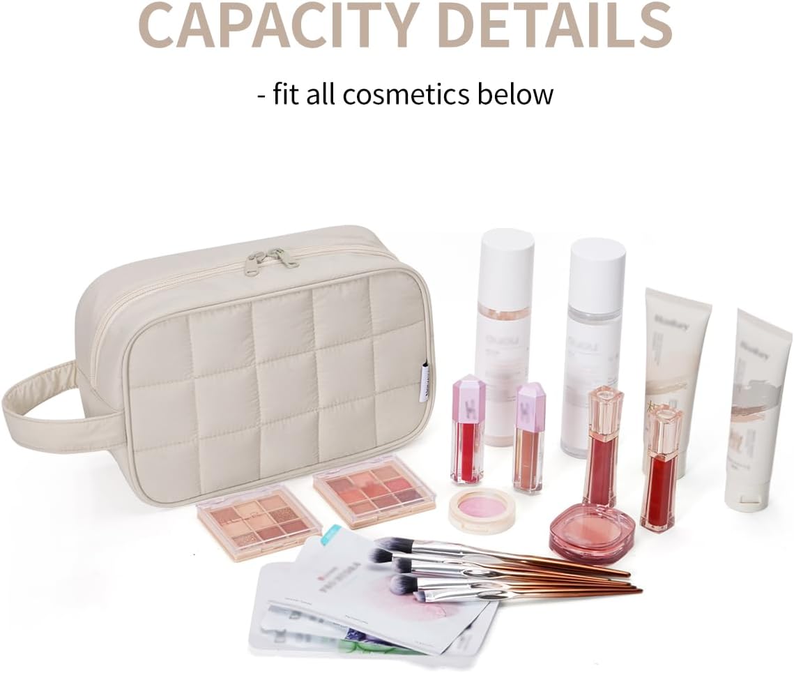 Narwey Puffy Travel Toiletry Bag for Traveling Women Girl, Travel Bag for Toiletries, Cute Travel Makeup Bag Organizer, Quilted Cosmetic Bag Make Up Skincare Medicine Bags