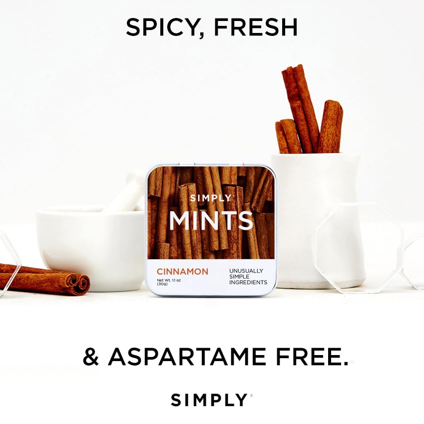 SIMPLY Mints | Cinnamon Breath Mints | Pack of Six (180 Pieces Total) | Breath Freshening + Aspartame-Free + Vegan + non-GMO