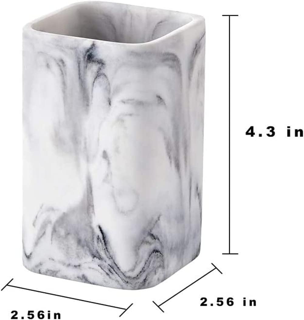 ZCCZ Toothbrush Holder for Bathrooms, White Marble Look Toothpaste and Makeup Holder, Brushes and Razors Holder, Vanity Bathroom Countertop Organizer, Toothbrush Cup