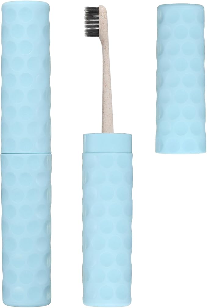 uxcell 2Pcs Travel Toothbrush Case, 8.1x1.4x1 Portable Travel Toothbrush Holder with Dot, Plastic Toothpaste Container for Bathroom, Gym, Business Trip, Camping, Sky Blue