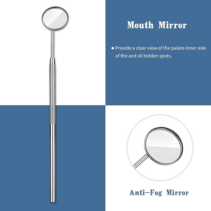 6 Pieces Dental Tools Set, Professional Stainless Steel Dental Hygiene Cleaning Kit with Case, Including Dental Mirror, Plaque Tartar Remover for Teeth, Tweezers, Probe, and Pick Scaler for Oral Care