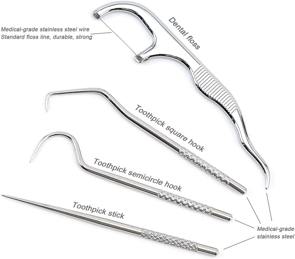 Toothpicks Pocket Set, Dental Floss Picks Kit Reusable, Stainless Steel Teeth Cleaning Tools, Tooth Picker Oral Hygiene Travel (2 Set)