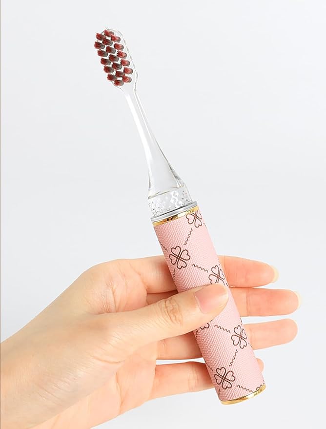 Foldable Travel Toothbrush Set,Compact Head,Mini Toothbrush with Toothbrush Case,Soft Bristled Travel Toothbrushes for Adults (Leather Handles Pink 1 PCS)