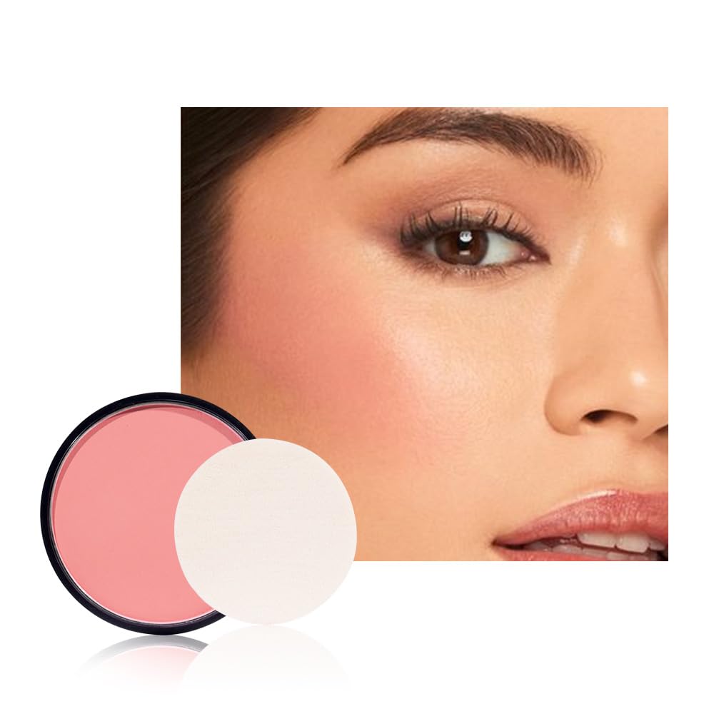 Natural Single Matte for Face Cheeks Blush with Makeup Powder Puff, Nude Skin Monochrome Blush Cream Powder Makeup Palette Blushes Long-lasting Color Blendable Foundation for Women Every Day 03