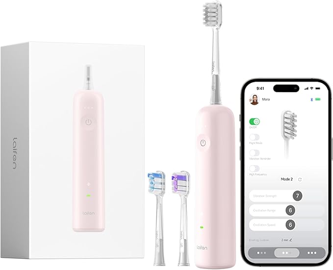 Laifen Wave Electric Toothbrush, Oscillation & Vibration Sonic Electric Toothbrush for Adults with App, 3 Brush Heads, IPX7 Waterproof Magnetic Rechargeable Travel Powered Toothbrush ABS(Pink)