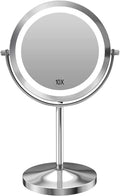 1X/10x Magnified Lighted Makeup Mirror Double Sided Round Magnifying Mirror Standing 360 Degree Swivel Vanity Mirror Battery Operated 7 Inch Diameter Shaving Bathroom Mirror