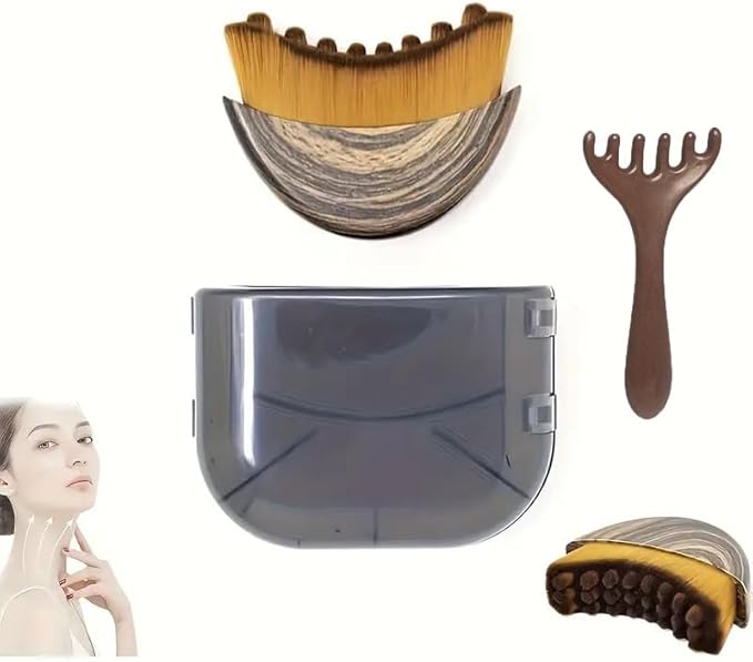 Lymphatic Contour Face Brush - Gentle Lymphatic Massage for Sculpted Jawline & Reduced Puffiness | Soft Bristles, Portable, Travel-Friendly (Set)