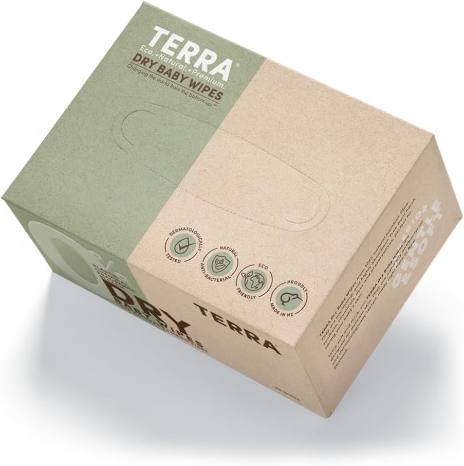 Terra Bamboo Dry Baby Wipes: Biodegradable Bamboo Fiber Wipes, Unscented, Sensitive Skin, 1 Pack of 48