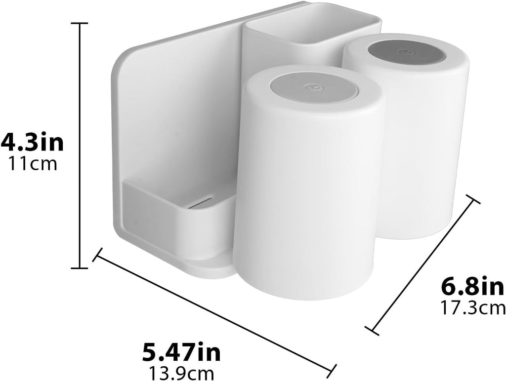 Toothbrush Holders with 2 Mouthwash Cup Wall Mounted for Bathrooms, 2 Slots Bathroom Organizer for Toothpaste, Electric Toothbrush, Razor, Floss, Self Adhesive Toothbrush Hanger Storage for Shower