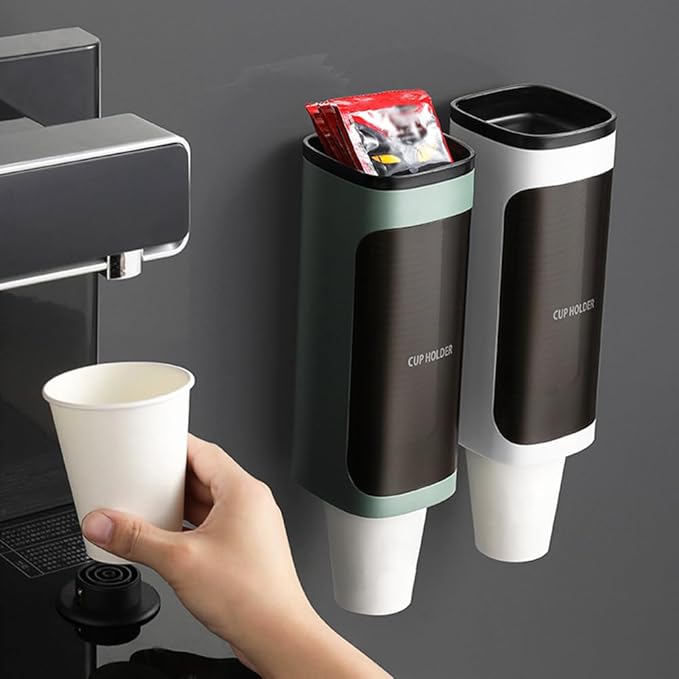 2 Pcs Cup Dispenser Wall Mounted, Bathroom Cup Dispenser Holder for 3oz-9.5oz Disposable Paper and Plastic Cups, Water Cooler Cup Dispenser with Adhesive Plate (Single White)