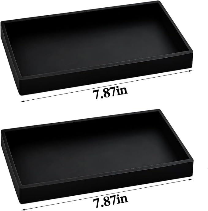 2PCS 7.87” L x 3.93” W Silicone Soap Dispenser Trays, countertop Tray for Kitchen Counter, Toilet, Small Black Tray for Scrubber, Lotion Bottles, Perfume, Jewelry, Candle, Key Trinket Ring-Black