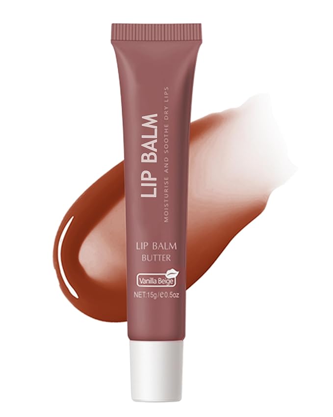 Lip Balm Butter Vanilla Beige,Hydrating Tinted Butter Lip Gloss,Sheer Lipgloss Lip Care Moisturizer,Smooth Lip Treatment,Jelly Yummy Glow Reviver Fat Lip Oil,Christmas Makeup Gift for Women-02