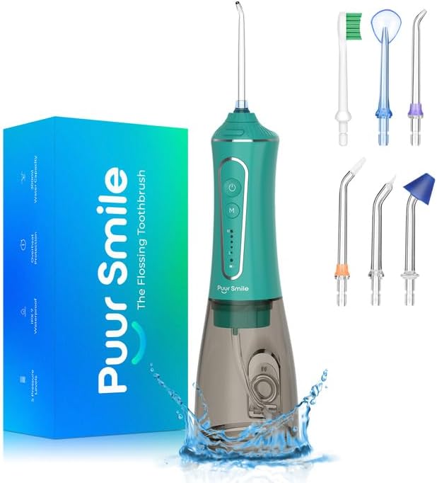 Professional Water Flosser - Advanced Dental Care for a Healthier Mouth, Gum, and Teeth - IPX7 Waterproof Oral Irrigator | 7 Replacement Tips, Travel-Friendly, Rechargeable - Oral Hygiene (Green)