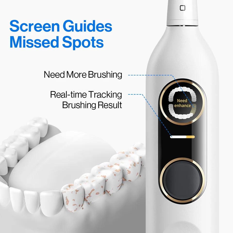 usmile Y10 PRO Rechargeable Electric Toothbrush with Smart Display, Missed Spot Detection, Pressure Sensor, 180-Day Battery Life, IPX8 Waterproof, Travel-Friendly with 2 Brush Heads
