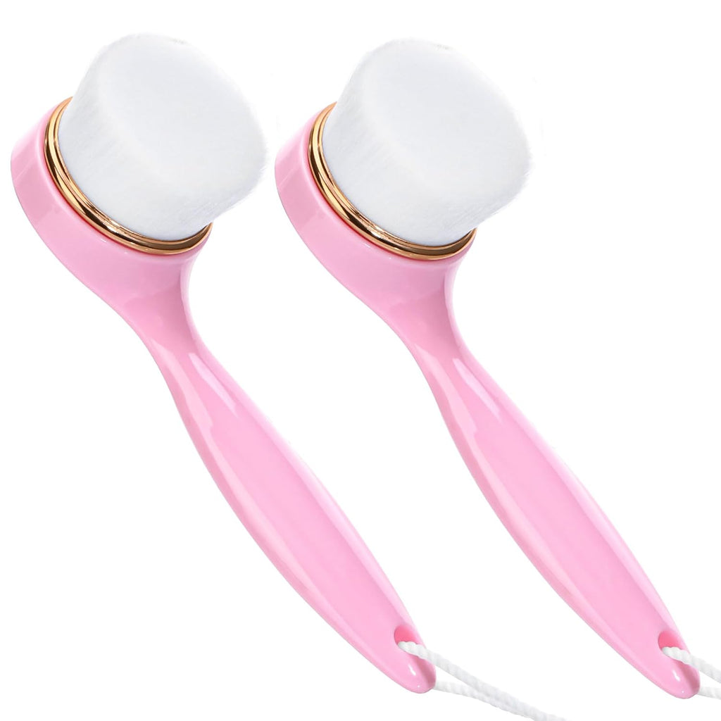 2 Pack Soft Bristle Facial Cleansing Brush for Deep Pore Cleaning, Face Exfoliating Scrub Brush for Face Cleansing Skincare Massaging,Pink