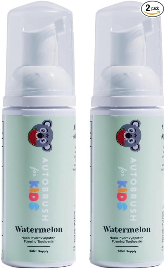 autobrush Fluoride-Free Foaming Toothpaste for Kids, Watermelon Flavor, Whitening & Deep Cleaning, Travel Friendly, Anti-Cavity (Pack of 2)