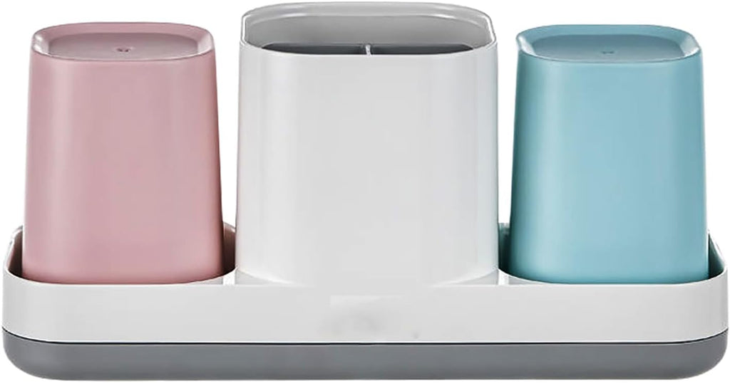 Toothbrush Holder for BathroomToothbrush Cup, Kids Toothbrush Holder with Bathroom Cup, Electric Toothbrush Toothpaste Holder and Bathroom Accessories Storage, Pink & Blue
