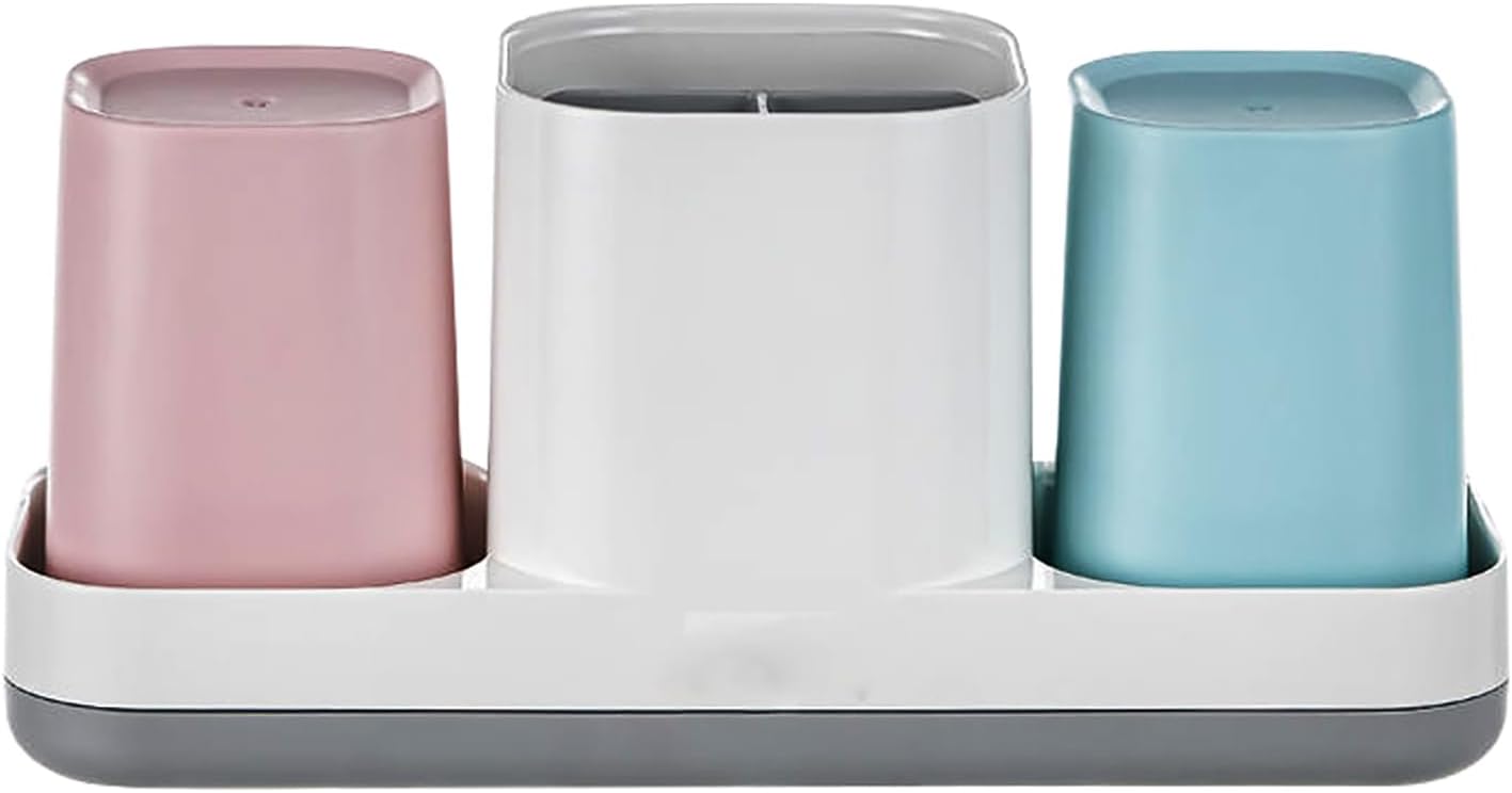 Toothbrush Holder for BathroomToothbrush Cup, Kids Toothbrush Holder with Bathroom Cup, Electric Toothbrush Toothpaste Holder and Bathroom Accessories Storage, Pink & Blue