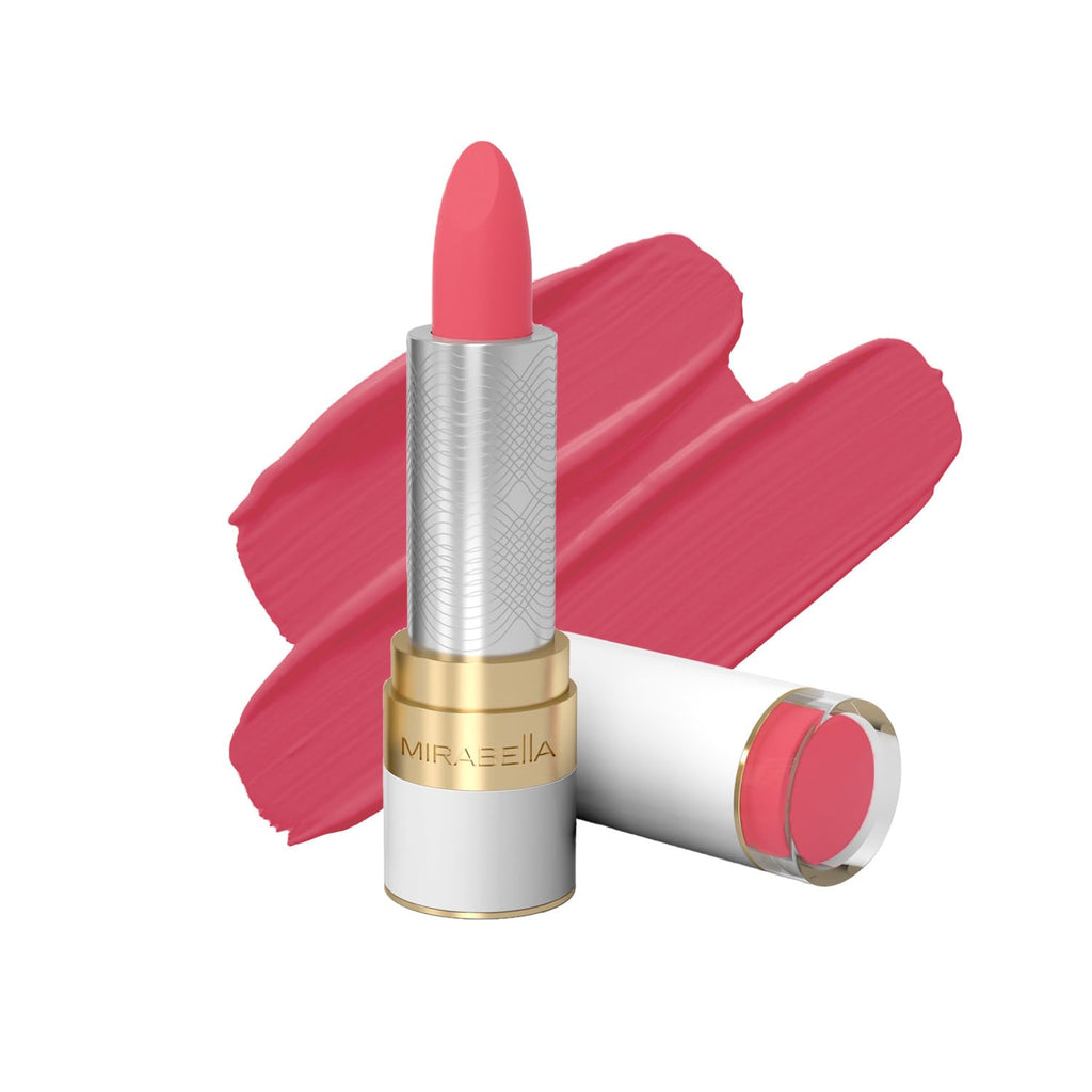 Mirabella - Sealed with a Kiss Full-Coverage Moisturizing Lipstick, Richly Pigmented, Creamy Lip Makeup, Hydrating Mineral-Based Lip Color with Antioxidant Vitamin E, Shine Shades, Coral Crush