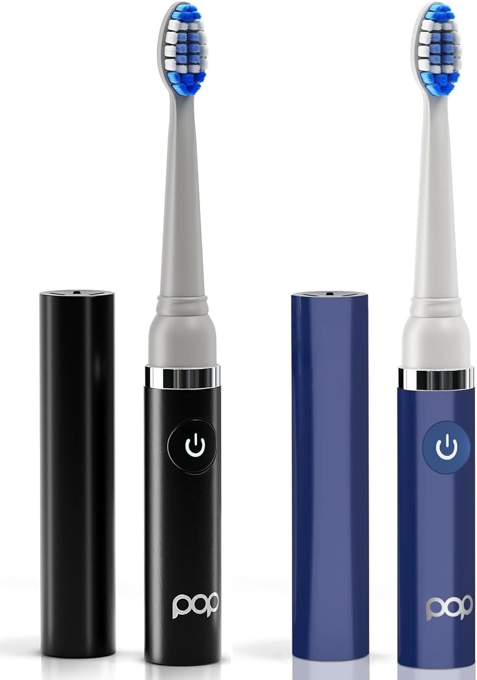 2-Pack Pop Sonic Electric Toothbrush (Navy Blue + Black) - Travel Toothbrushes w/AAA Battery | Kids Electric Toothbrushes with 2 Speed & 15,000-30,000 Strokes/Minute, Dupont Nylon Bristles